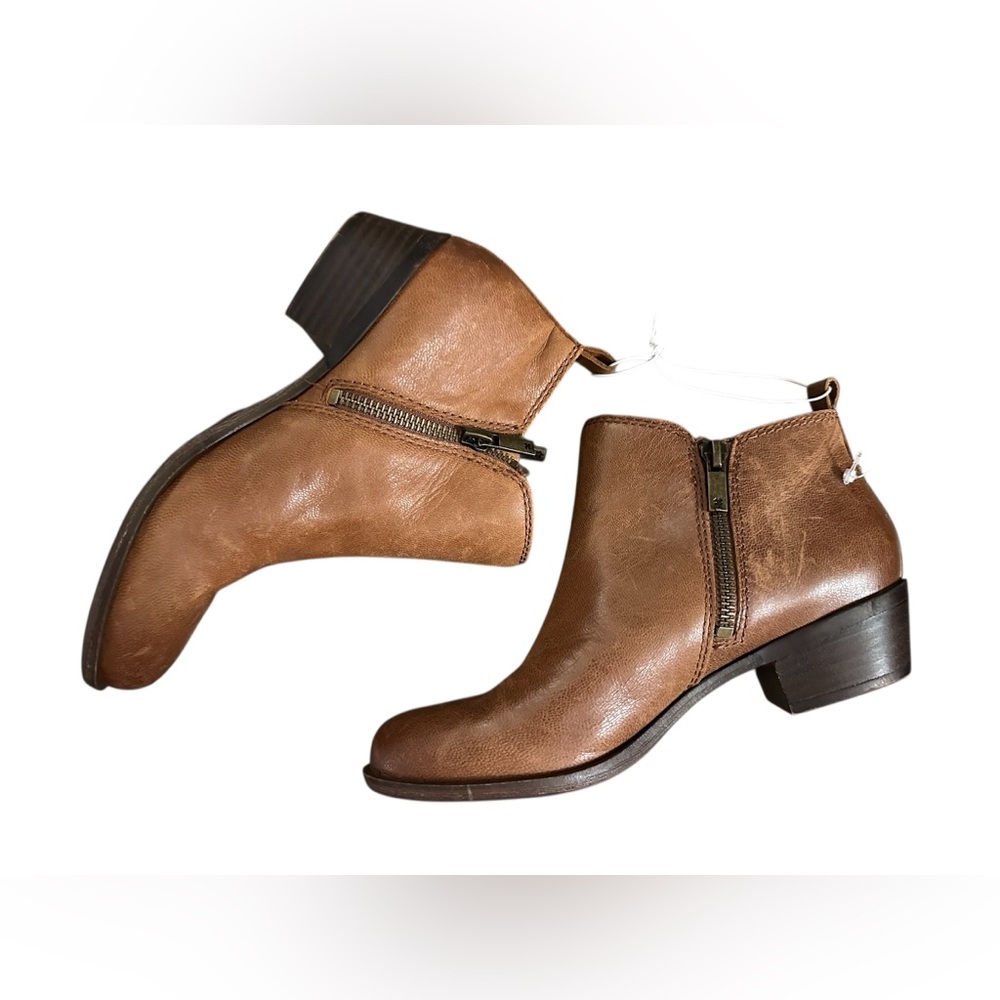 NEW Lucky Brand Basel Women’s Ankle Booties Leather Zip Up Boots Brown 5.5 M - Picture 6 of 8